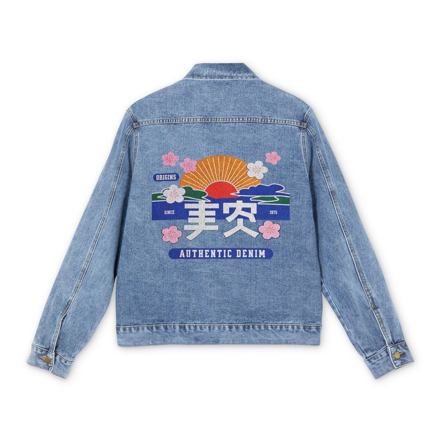 Epiphany Street Japanese Floral Design Men's Denim Jacket