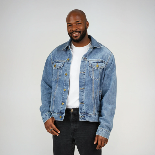 Men's Denim Jacket with Vintage Eagle Design