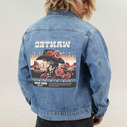 Epiphany Street Vintage Wanted Graphic Denim Jacket