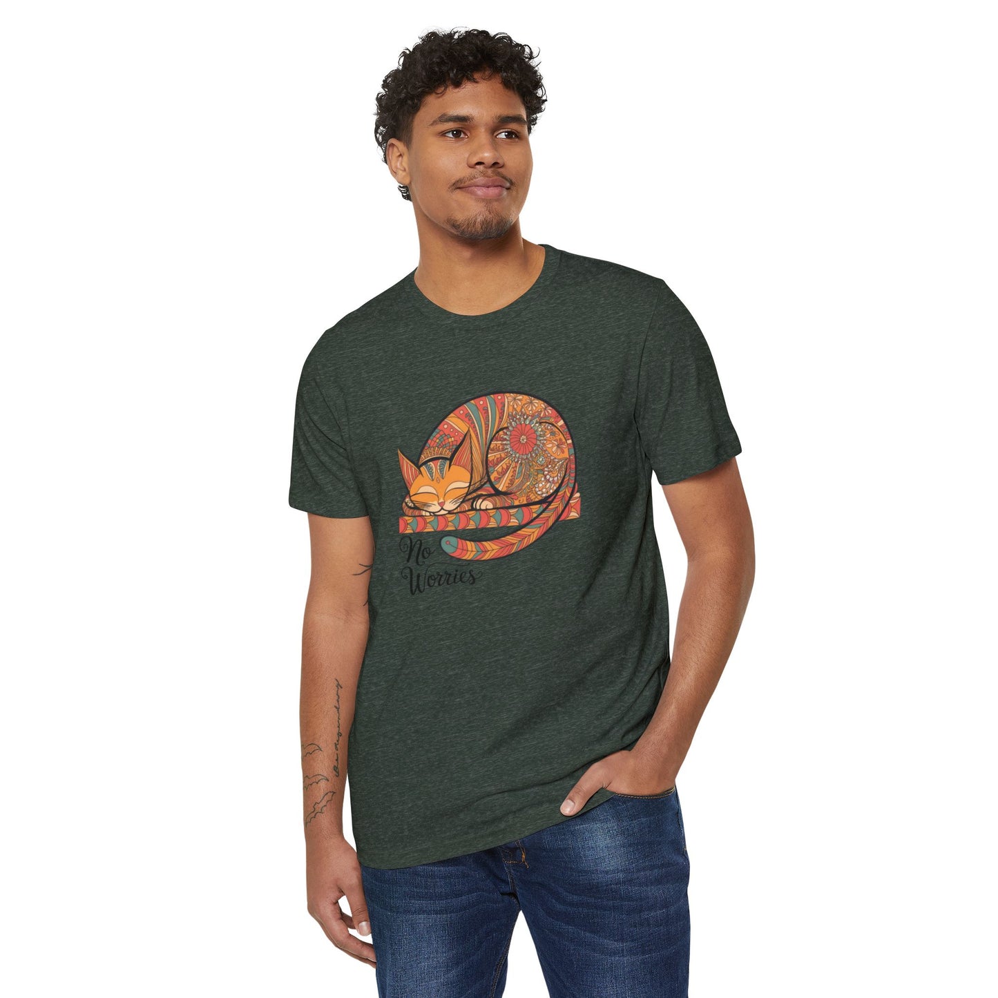 Lounging Cat No Worries - Recycled Organic Cotton T-Shirt
