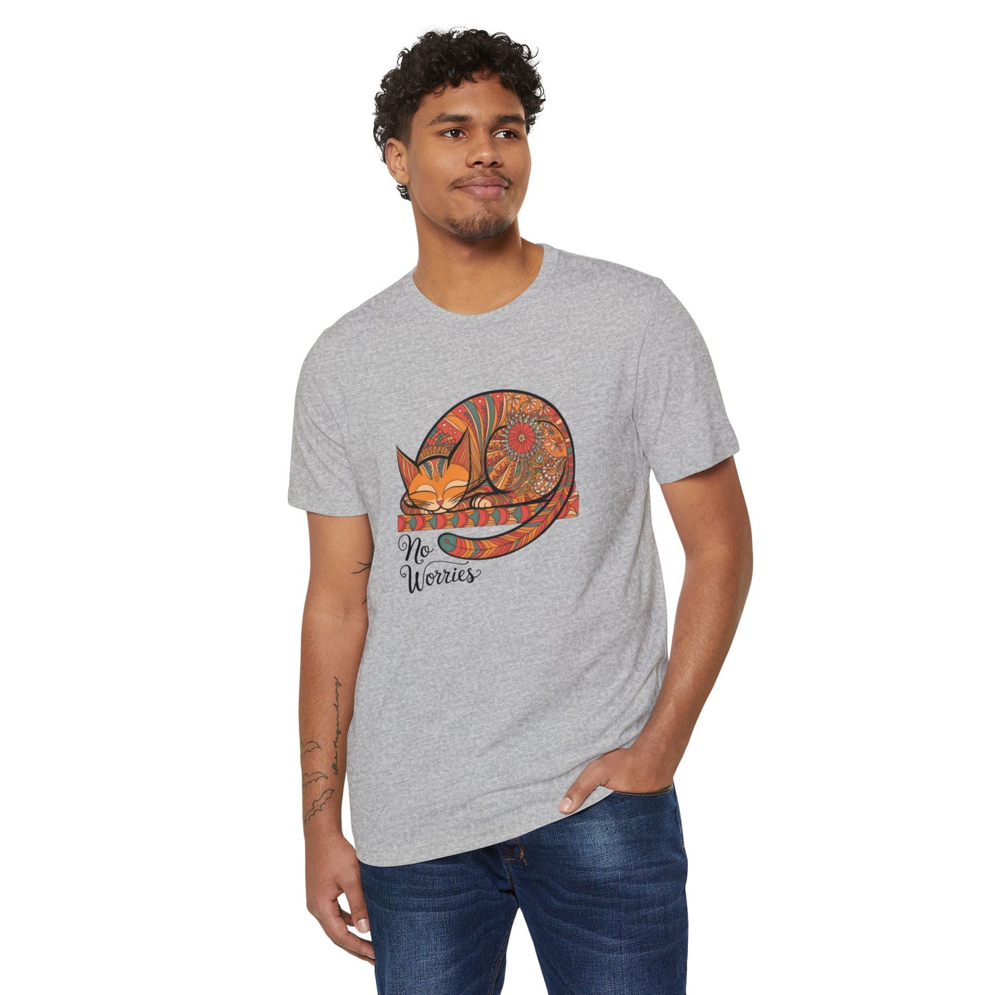 Lounging Cat No Worries - Recycled Organic Cotton T-Shirt