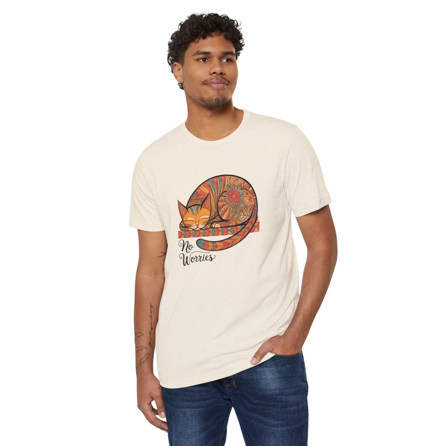 Lounging Cat No Worries - Recycled Organic Cotton T-Shirt