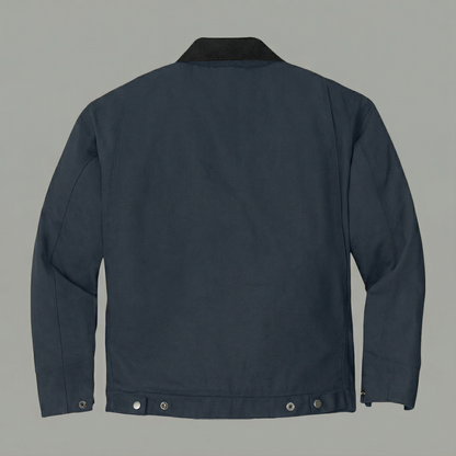 Navy blue jacket on a gray background