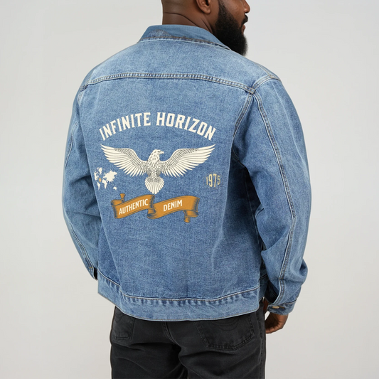 Men's Denim Jacket with Vintage Eagle Design