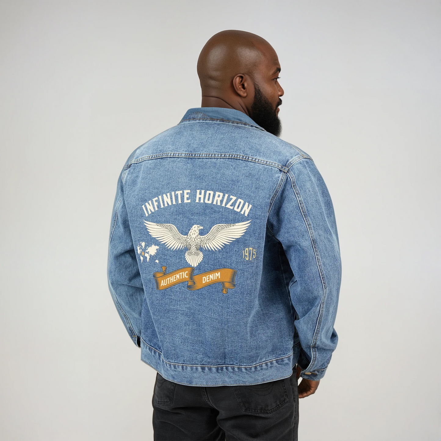 Men's Denim Jacket with Vintage Eagle Design