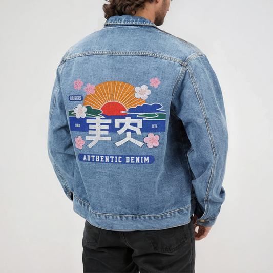 Epiphany Street Japanese Floral Design Men's Denim Jacket